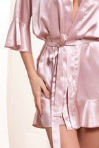 Peignoir Kimono Satin Rose Nacré Femme
