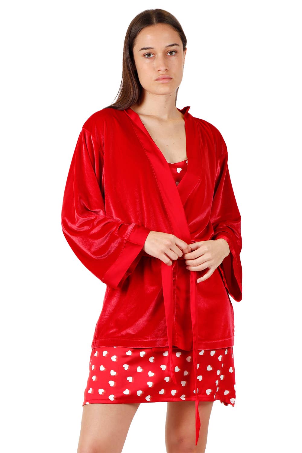 Peignoir Kimono Velours Rouge Femme