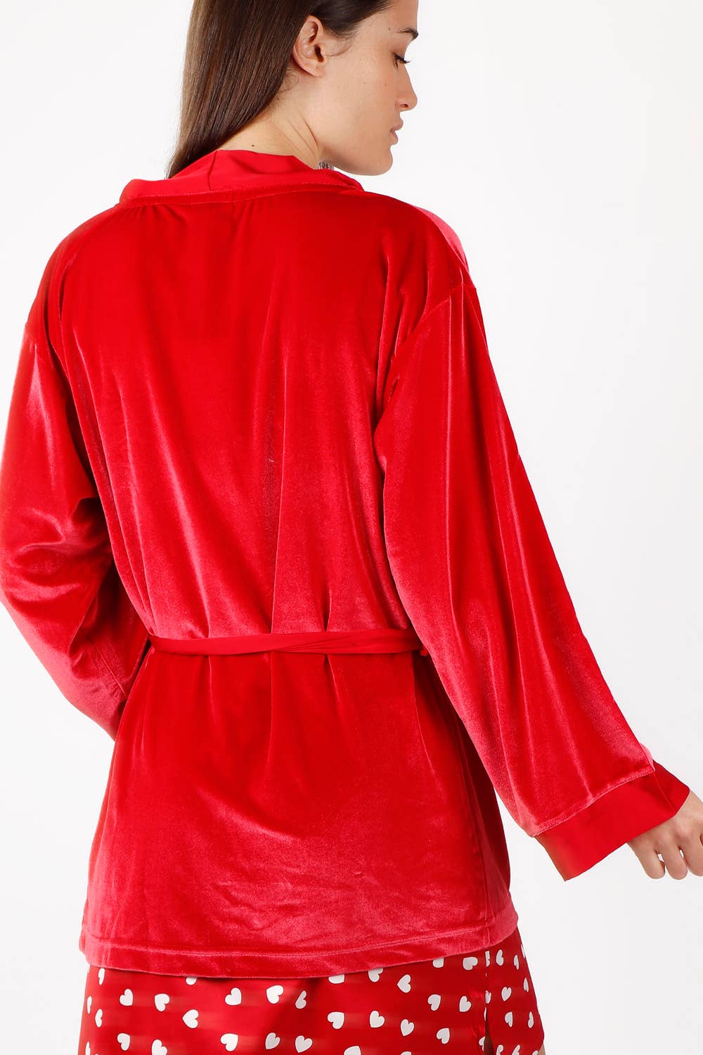 Peignoir Kimono Velours Rouge Femme