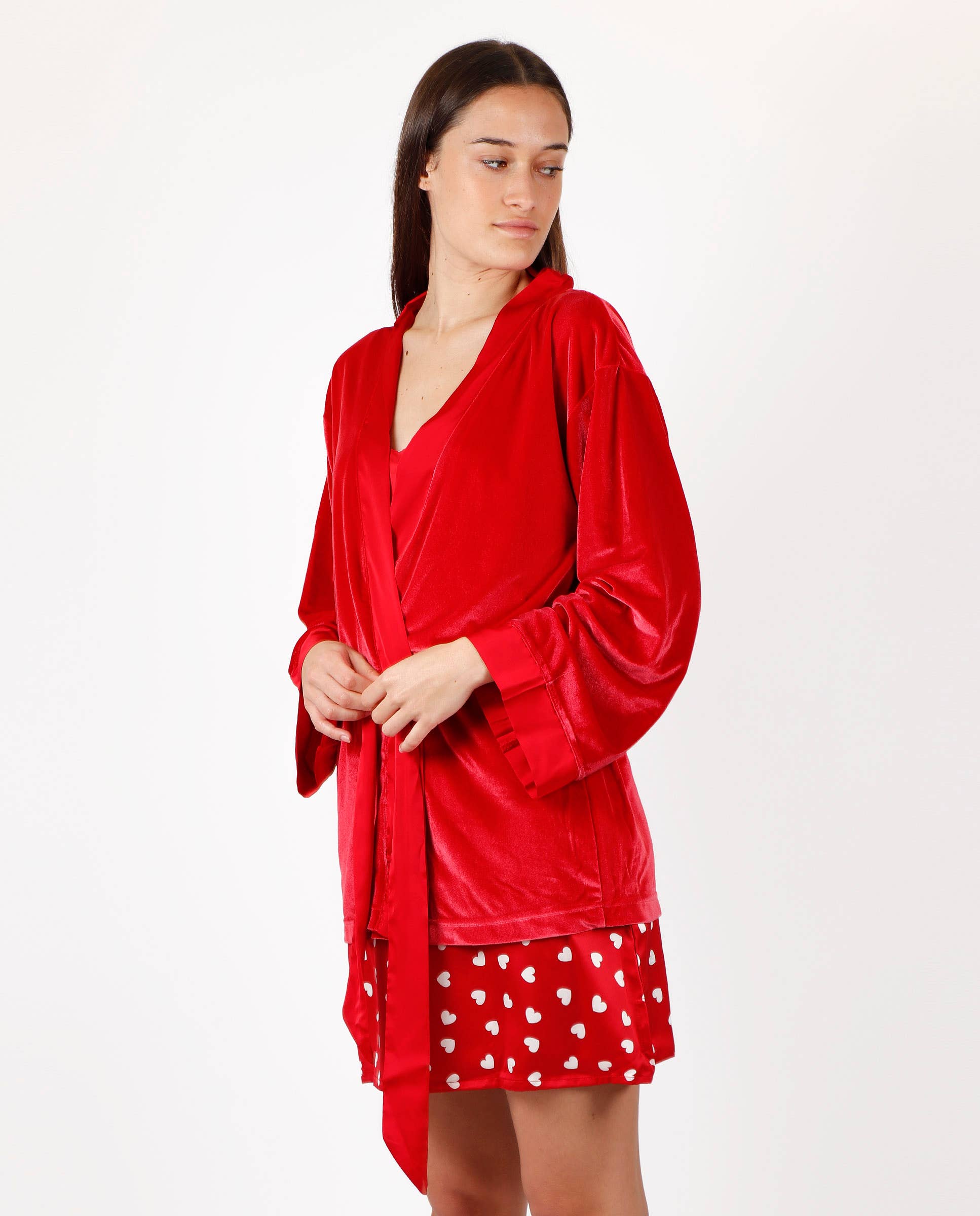 Peignoir Kimono Velours Rouge Femme