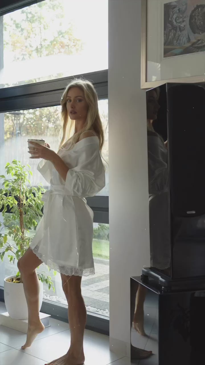 Peignoir Kimono Satin Mariée